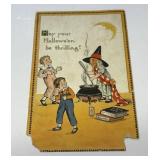 Vintage Embossed Halloween WITCH Postcard