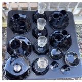 (28) pc. Vintage Black Amethyst Glass Lot - France