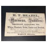 1800s Harness / Saddle Business Card - Warsaw, IN