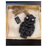 Vintage Handcrafted Coal Owl Necklace