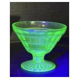 Green Depression Uranium Glass Sherbet Bowl