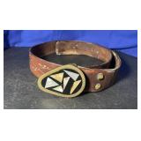 Vintage Western Etched Leather Belt & Buckle - 34