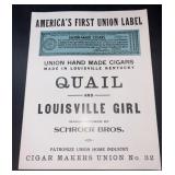 Quail Louisville Girl Cigars Advertising Sign