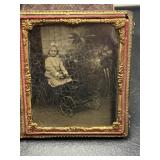Antique Tintype Photo - Girl / Toy Riding Car