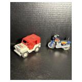 Vintage Buddy L Exxon Jeep / Motorcycle Lot