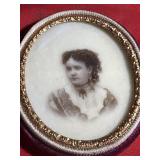 Antique Encased Porcelain Painted Lady Photo