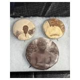 (3) Black Americana Pinback Buttons Lot - Handmade