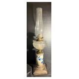 Antique Floral Painted Oil Lamp