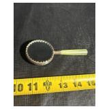 Vintage Chinese Red Cinnabar Mirror w/ Jade Handle