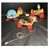 (3) Vintage Fisher Price Wooden Pull Toy Lot