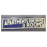 Vintage APARTMENTS FOR RENT Tin Advertising Sign