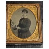 Antique Lady w/ Opera Glasses Tintype Photo