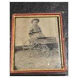 Antique Girl w/ Wooden Wagon Tintype Photo