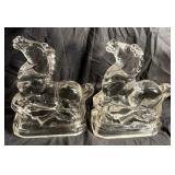 Vintage Heavy Glass Horse Bookends