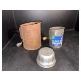 Vintage Kitchen Flour Sifters / Malted Milk Cup