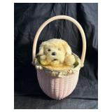 Vintage Wind-Up Dog in a Basket Toy - Works