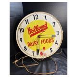 Holland Dairy Foods Advertising Clock - Indiana