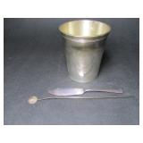 Silver Plate Butter Spreader, Pin, & Cup