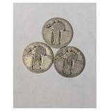 Three US Silver Standing Liberty Quarters