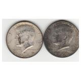 Two 40% Silver 1968 Kennedy Half Dollar Coins
