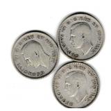 Three Canadian Silver Quarter Dollar Coins