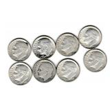 Eight US Silver Roosevelt Dimes