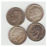 Four Silver Roosevelt Dimes