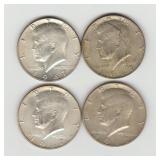 Four US 1967 40% Silver Kennedy Half Dollar Coins