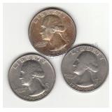 Silver 1964 & Two 1976 Washington Quarters