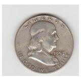1957D US Silver Franklin Half Dollar