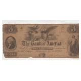 1852 The Bank of America3 Dollar Bank Note