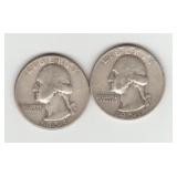 Two 1953D Silver Washington Quarters