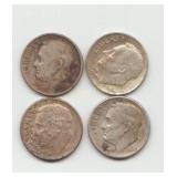 Four Silver Roosevelt Dimes