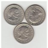 Three US 1979 Susan B Anthony Dollar Coins