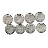 Eight US Silver Roosevelt Dimes