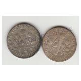 Silver 1956 and 1957 Roosevelt Dimes