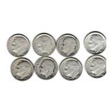 Eight US Silver Roosevelt Dimes