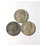 Three US Silver Wartime Silver Jefferson Nickels
