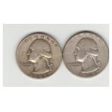 Two US 1949 Silver Washington Quarters