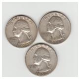 Three US Silver Washington Quarters