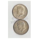 Two 1964 Silver Kennedy Half Dollars