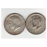 Two 40% Silver 1966 Kennedy Half Dollar Coins