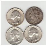 Four US 19644D Silver Washington  Quarters