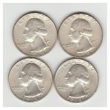 Four US 19644D Silver Washington  Quarters