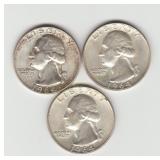 Three US 19644D Silver Washington  Quarters