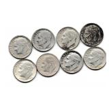 Eight US Silver Roosevelt Dimes
