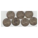 Seven US 1944 Silver Jefferson Nickels