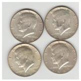 Four US 1967 40% Silver Kennedy Half Dollar Coins