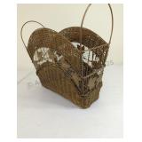 Vintage Metal & Wicker Magazine Rack
