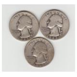 Three US 1943 'Silver Washington Quarters